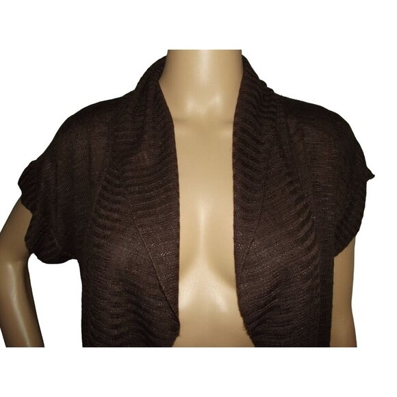Dots Cardigan Sweater Womens Sz Medium lightweight short sleeve brown open front - Picture 2 of 9